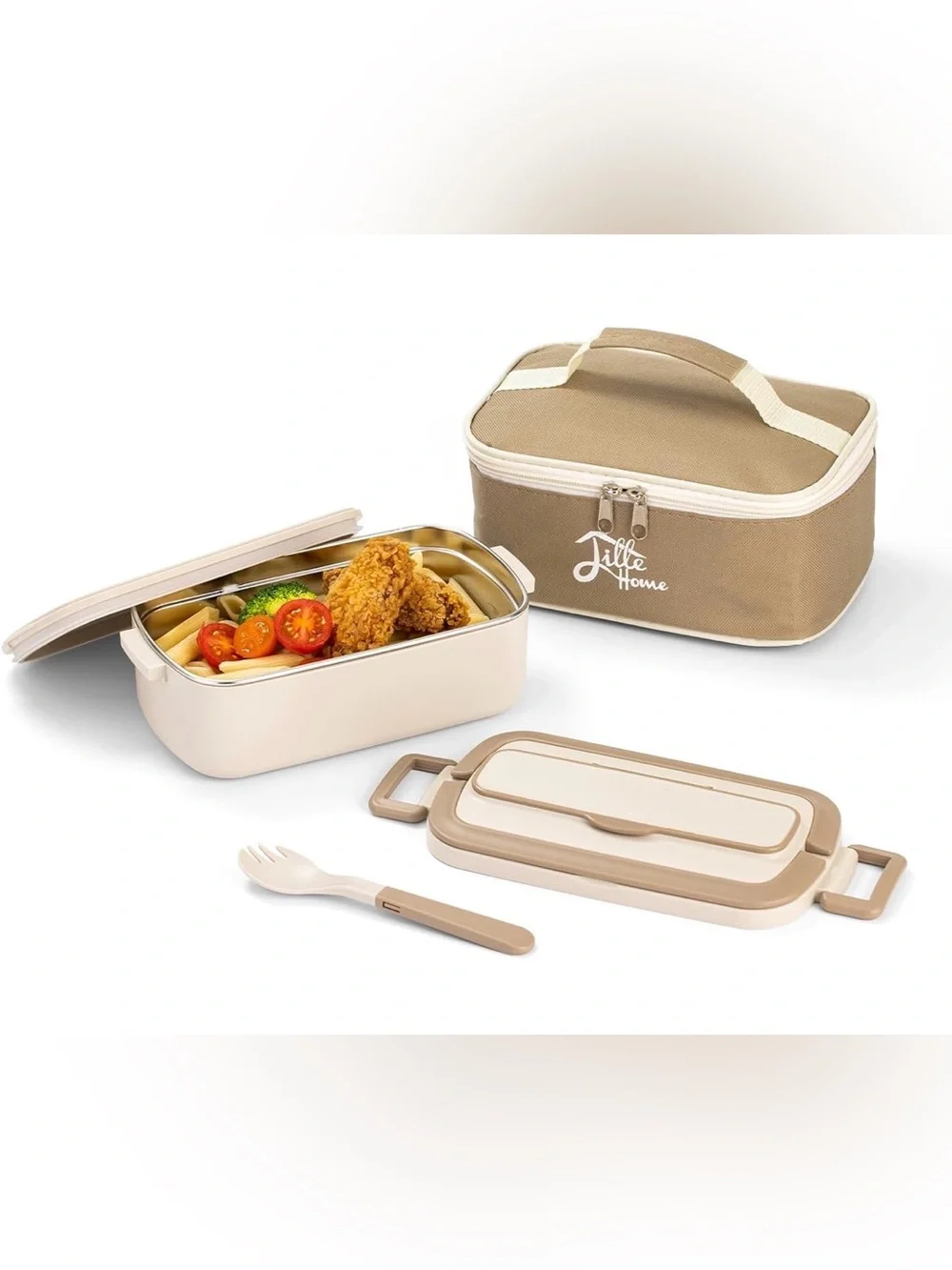 Little Home Brown - Beige Bento Lunch Box Set with Insulated Bag